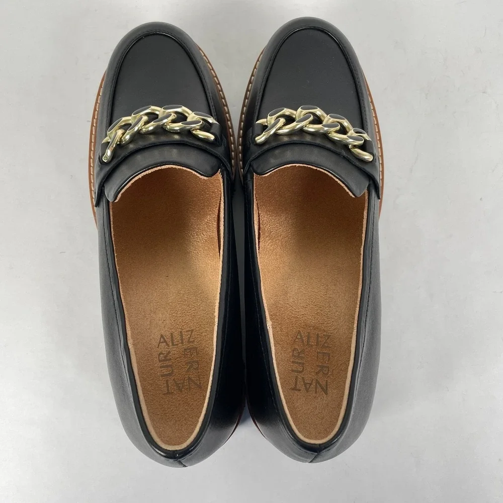 Naturalizer Desi Loafers Womens Size 9 M Black Leather Lug Sole Platform Shoes